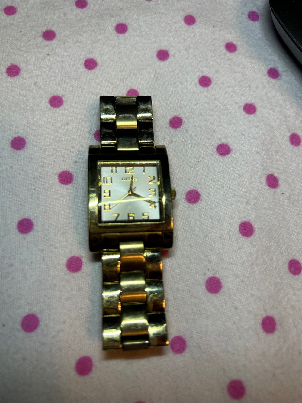 Guess Gold Tone Square Dial Bracelet Watch - White Face